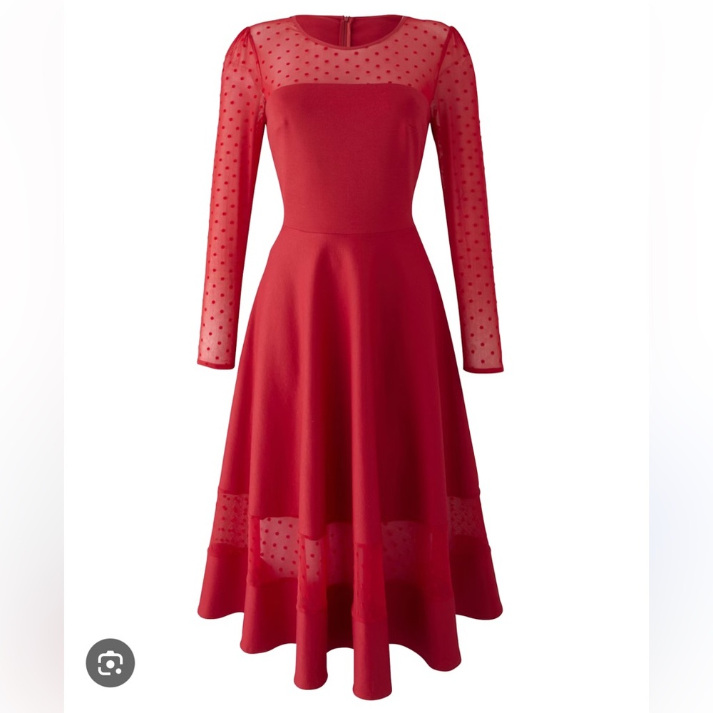 Jameela Jamil modestly Scarlett dress